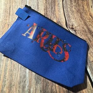 NEW Aries Blue 7”x5” Cosmetic Bag With Custom Vinyl and Charm Item #PHK3471